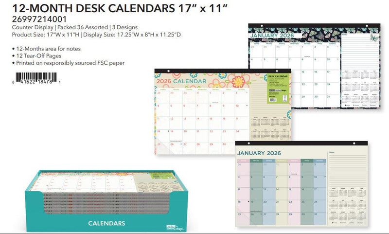 CALENDARIO DE ESCRITORIO 2026 11" X 17" PERFECT TIMING