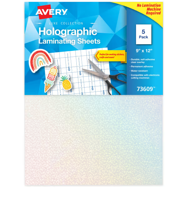 HOJAS PARA LAMINADO EN FRIO DISEÑO HOLOGRAFICO TAMAÑO CARTA PQ-5 AVERY