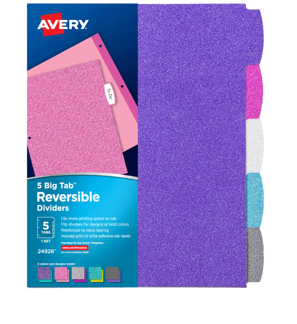 DIVISIONES DE CARPETA 5 TABS REVERSIBLES COLORES BRILLANTES AVERY