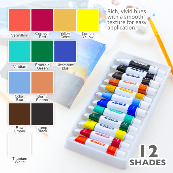 PINTURA ACRILICA SET 12 COLORES EN TUBO 12ml/ea (0.4 OZ) BAZIC