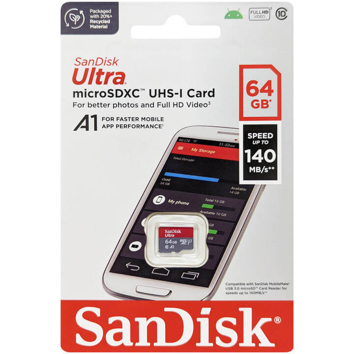 TARJETA DE MEMORIA MICRO-SDXC UHS-I DE 64GB CON ADAPTER SD SANDISK