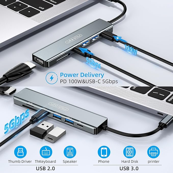HUB USB Y LECTOR DE TARJETAS DE MEMORIA 7 EN 1