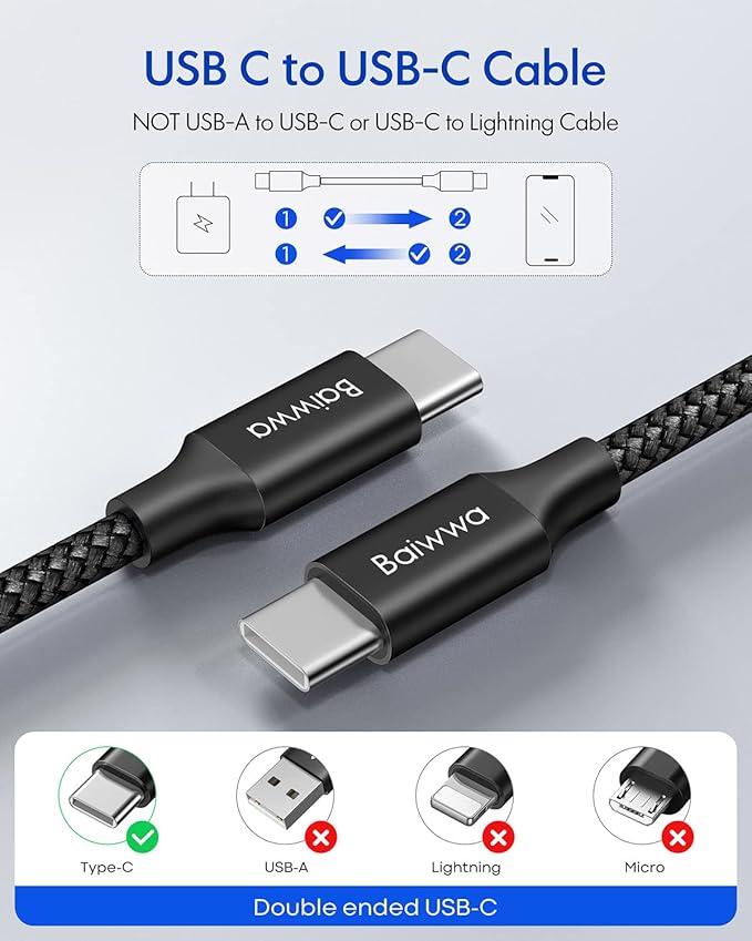 CABLE USB-C A USB-C PARA IPHONE Y GALAXY