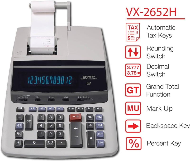 CALCULADORA COMERCIAL DE ESCRITORIO DE 12 DIGITOS SHARP VX-2652H