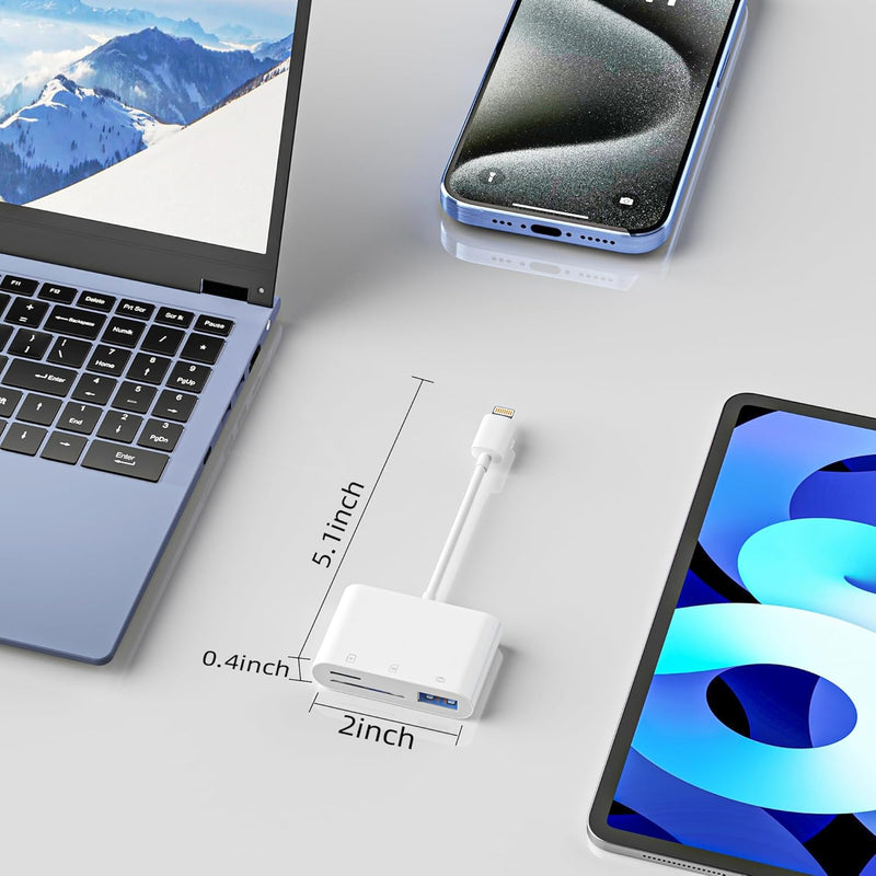 LECTOR DE TARJETAS DE MEMORIA Y CAMARA PARA IPHONE Y IPAD
