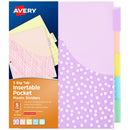 DIVISIONES DE CARPETA CON BOLSILLOS 5 TABS COLORES PASTELES AVERY