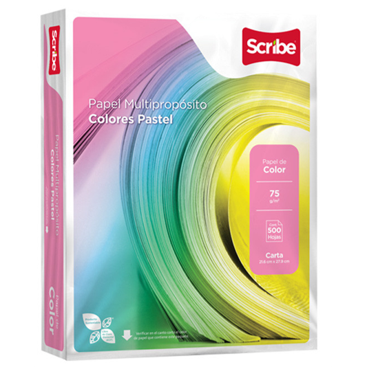 PAPEL A COLOR CARTA CANARIO 20 LIBRAS RESMA 500 HOJAS SCRIBE