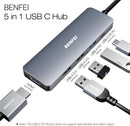 USB-C HUB 5 EN UNO, CON HDMI 4K, 2 USB2, 1 USB 3, 1 USB C BENFEI