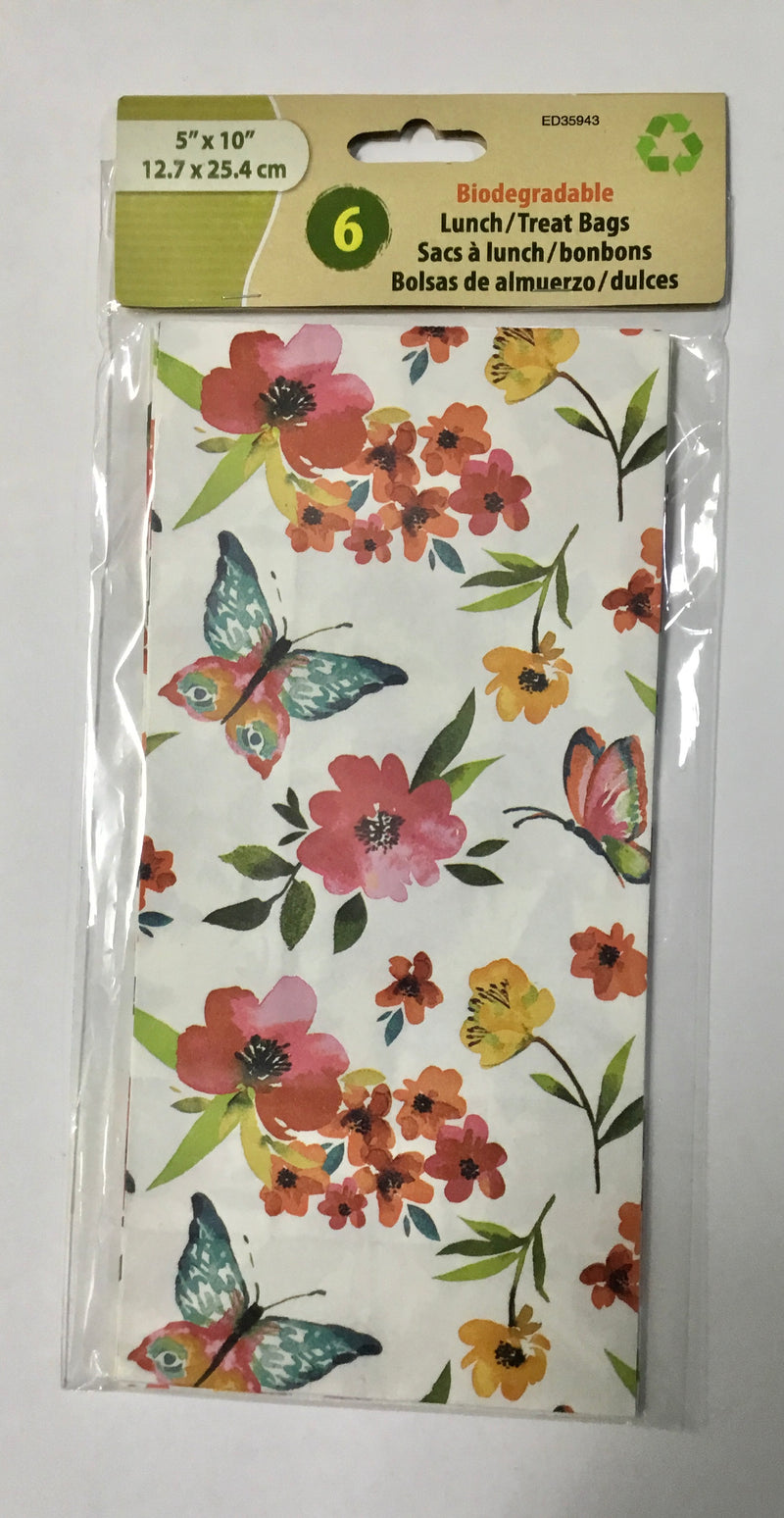 BOLSA DE PAPEL DE  5" X 10" BLANCA CON DISEÑO MARIPOSAS PQ-6