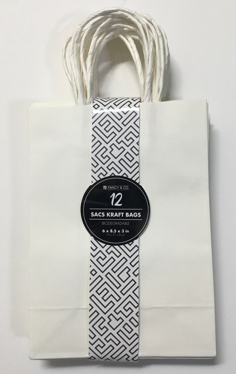 BOLSA DE PAPEL CON MANGOS DE  6" X 8.5" X 3" COLOR BLANCO PQ-12