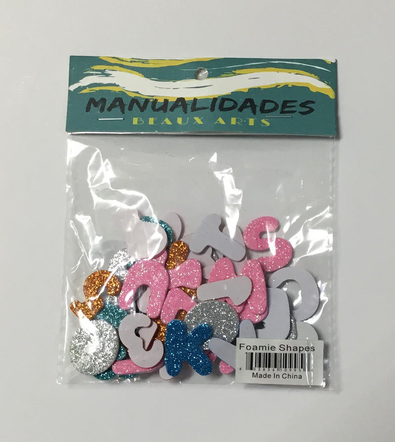 LETRAS Y NUMEROS EN FOAMY EN COLORES CON BRILLO DE 1"
