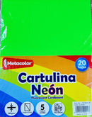 PAPEL CARTULINA 8.5" X 11" 65 LIBRAS PQ-20 HOJAS 5 COLORES NEON