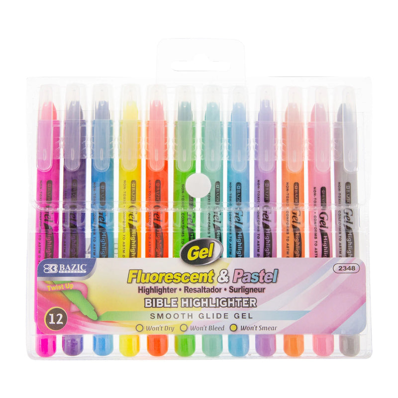 HIGHLIGHTER COLORES PASTELES Y FLUORESCENTES EN GEL PQ-12 BAZIC 2348