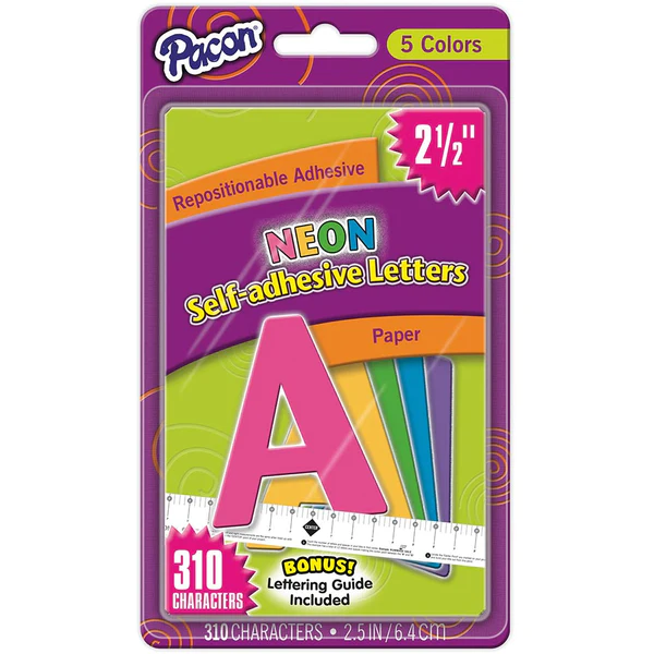 LETRAS EN PAPEL ADHESIVO COLORES NEON DE 2 1/2" PACON