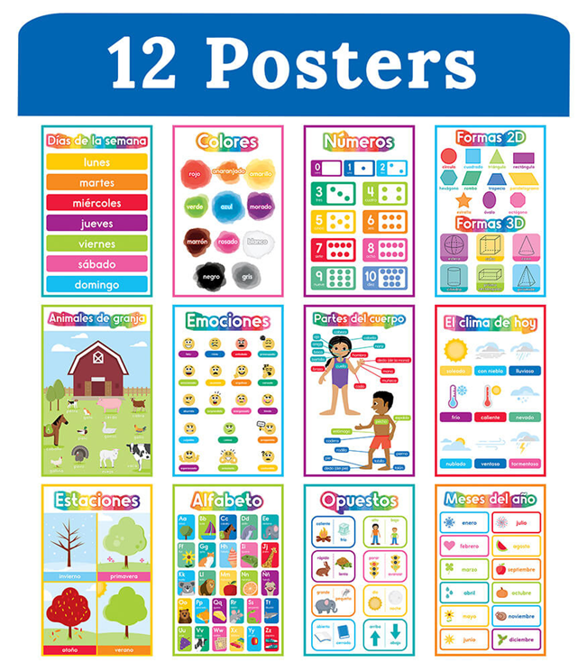 DECORACION SPANISH EARLY LEARNING POSTERS PQ-12 CARSON DELLOSA