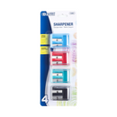 SACAPUNTAS CON ENVASE 2 AGUJEROS EN COLORES PAQ-4 BAZIC