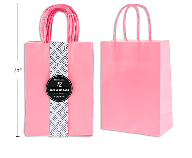 BOLSA DE PAPEL CON MANGOS DE  6" X 8.5" X 8.5" COLOR ROSA PQ-12