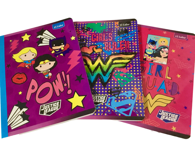 LIBRETA DE COMPOSICION GRANDE CARPETA BLANDA 9 3/4" X 7 1/2 JUSTICE LEAGUE GIRLS DE 200 PAGINAS EL LIDER