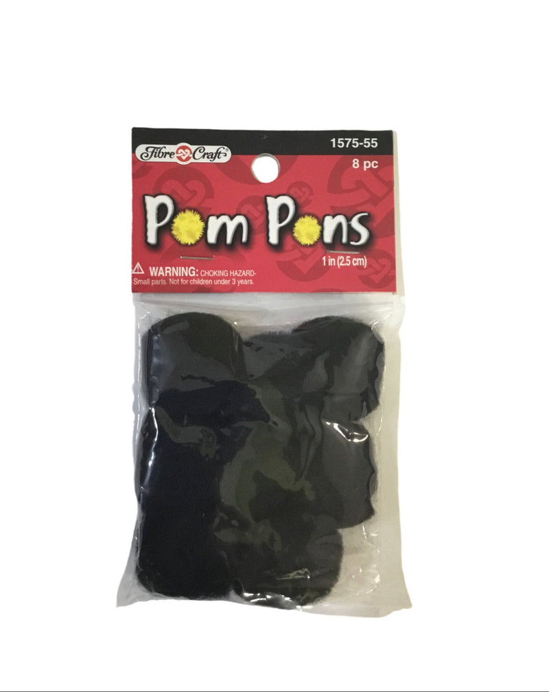POMPONES DE COLOR NEGRO DE 1" PAQ-8