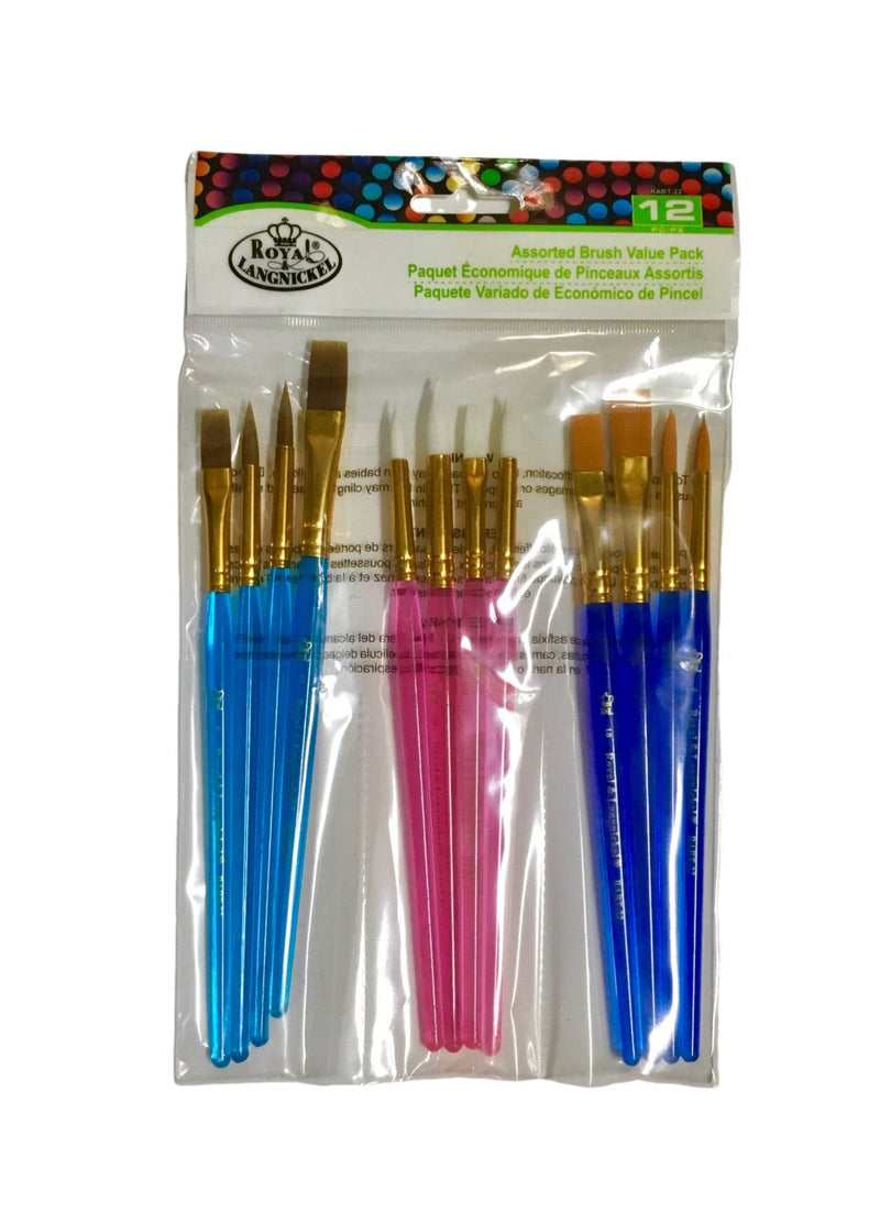 PINCELES PLANOS Y REDONDOS SET DE 12 ROYAL BRUSH