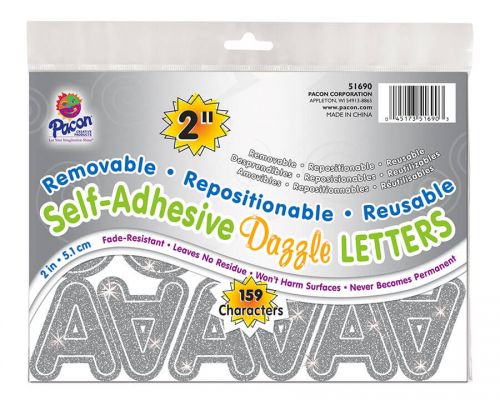 LETRAS EN PAPEL ADHESIVO COLOR PLATA HOLOGRAFICAS DE 2" PACON