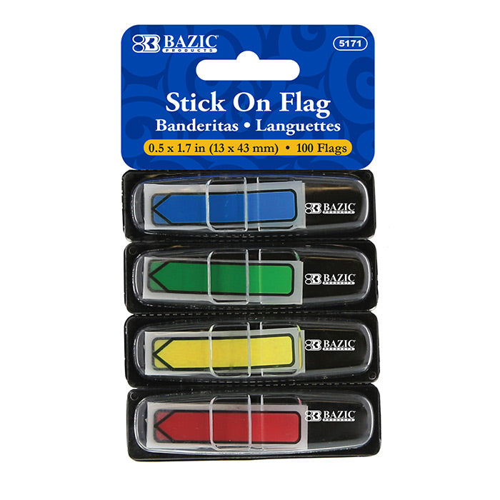 STICK ON FLAG .5" X 1.7" COLORES CLASICOS PLASTICAS PQ-100 BAZIC