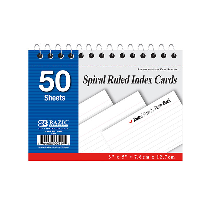 INDEX CARD 3" X 5" EN ESPIRAL BLANCA RALLADA DE 50 HOJAS BAZIC