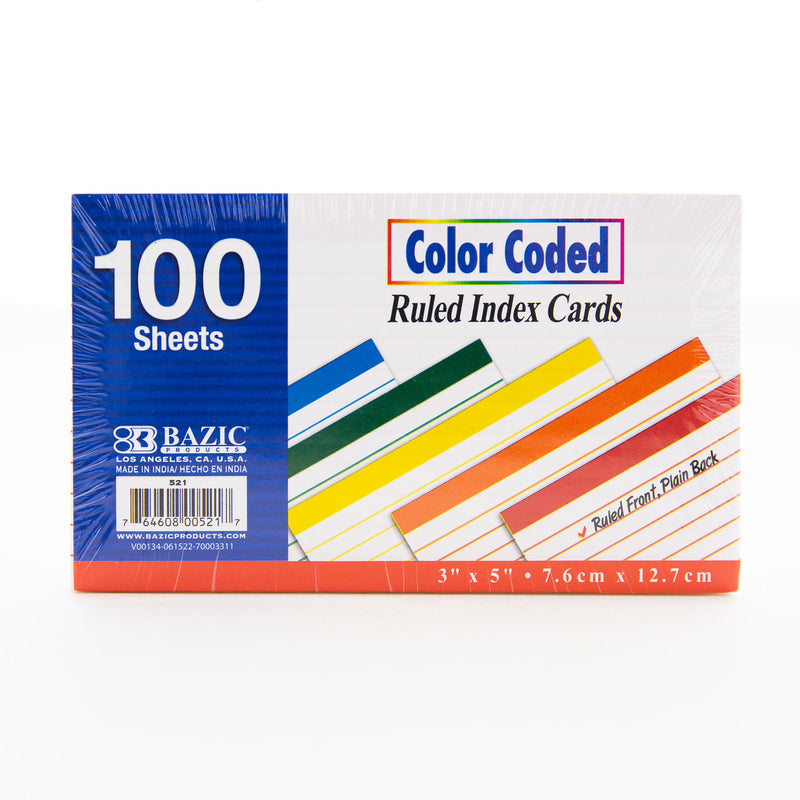 INDEX CARD 3" X 5" COLOR CODED RALLADA PQ-100 BAZIC