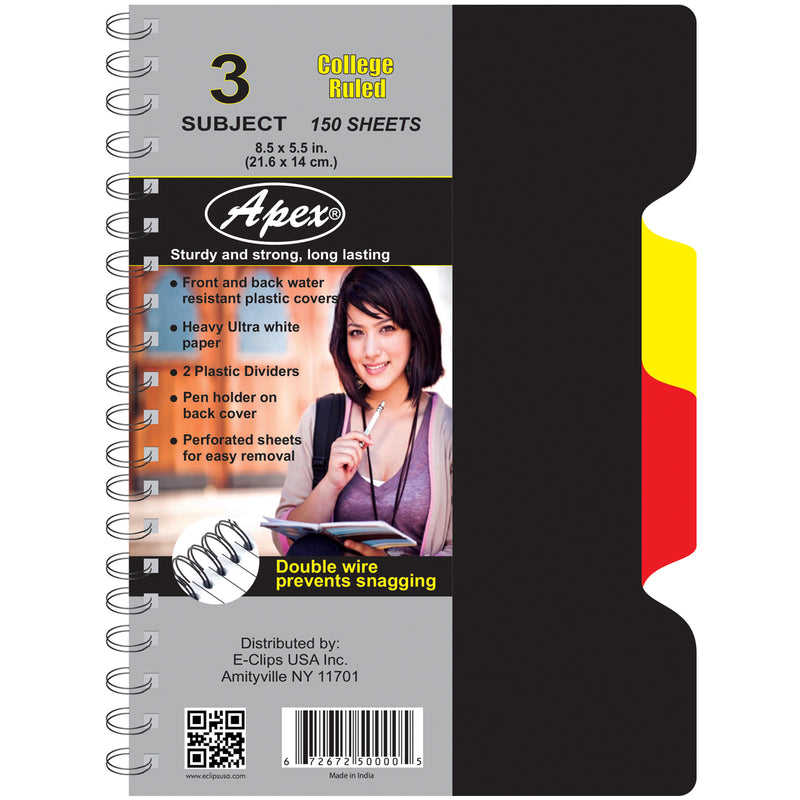 LIBRETA ARGOLLADA PEQUEÑA DE 3 DIVISIONES DE 150 HOJAS APEX