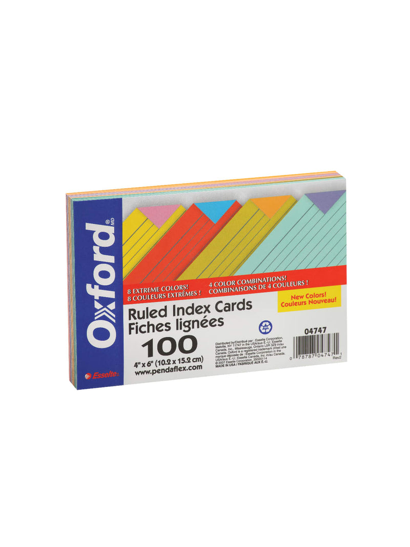 INDEX CARD 4" X 6" EN COLORES DOBLES RALLADA PQ-100 OXFORD