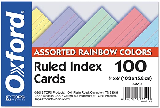 INDEX CARD 4 X 6 EN COLORES RALLADA PQ-100 MARCA OXFORD