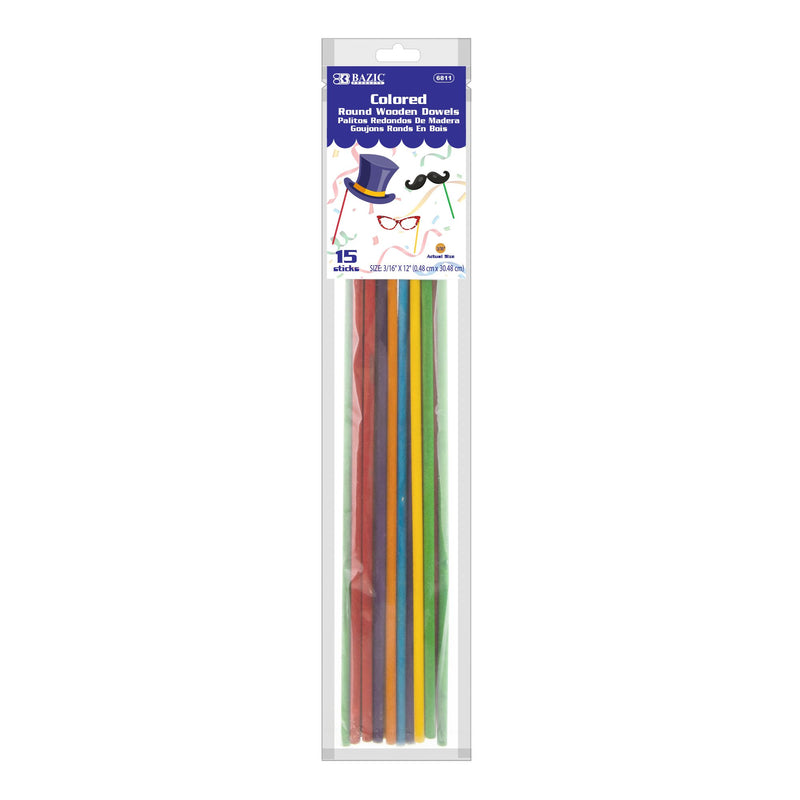 PALOS DE MADERA DE COLORES DE 3/16" X 12" PQ-15 BAZIC
