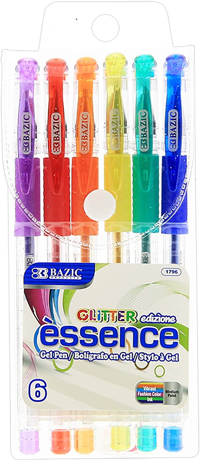 BOLIGRAFO DE GEL GLITTER ESSENCE SET DE 6 COLORES BAZIC