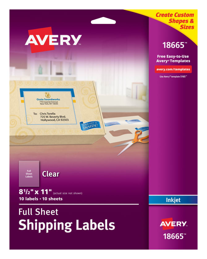 LABEL 8 ½" X 11" CLEAR PARA IMPRESORAS INKJET PQ-10 AVERY