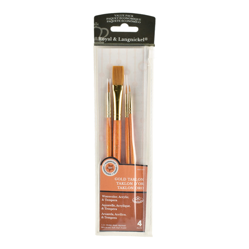 PINCELES PLANOS Y REDONDOS SET DE 4 ROYAL BRUSH