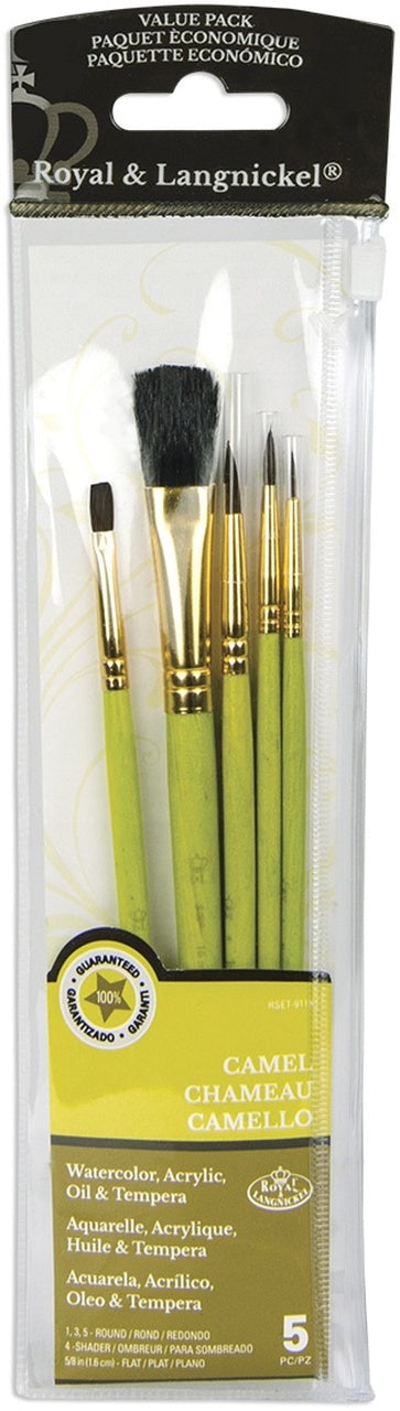 PINCELES PLANOS Y REDONDOS SET DE 5 ROYAL BRUSH