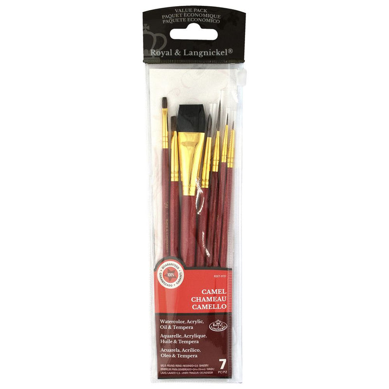 PINCELES PLANOS Y REDONDOS SET DE 7 ROYAL BRUSH