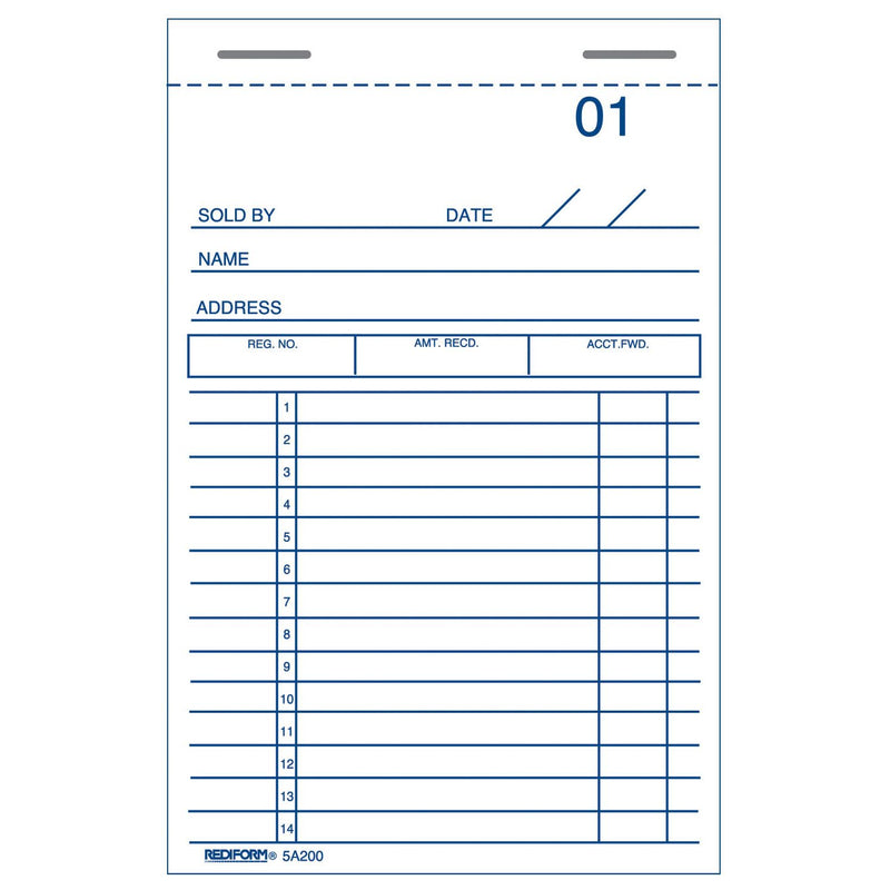 LIBRETA DE FACTURAS  5A200B MINI 2 PARTES 3.25" X 5.5" PQ-10 PARA RESTAURANTES REDIFORM