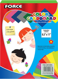 PAPEL CARTULINA 8.5" X 11" 65 LIBRAS PQ-100 HOJAS VARIOS COLORES FORCE