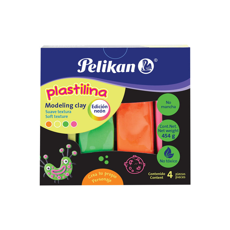 PLASTICINA 4 COLORES NEON PQ-1 LIBRA PELIKAN