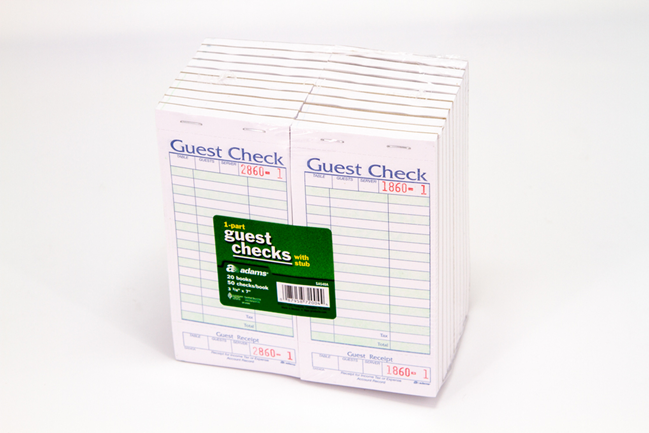 LIBRETA DE GUEST CHECK 1 PARTE  3 3/8" X 7" PQ-20 ADAMS