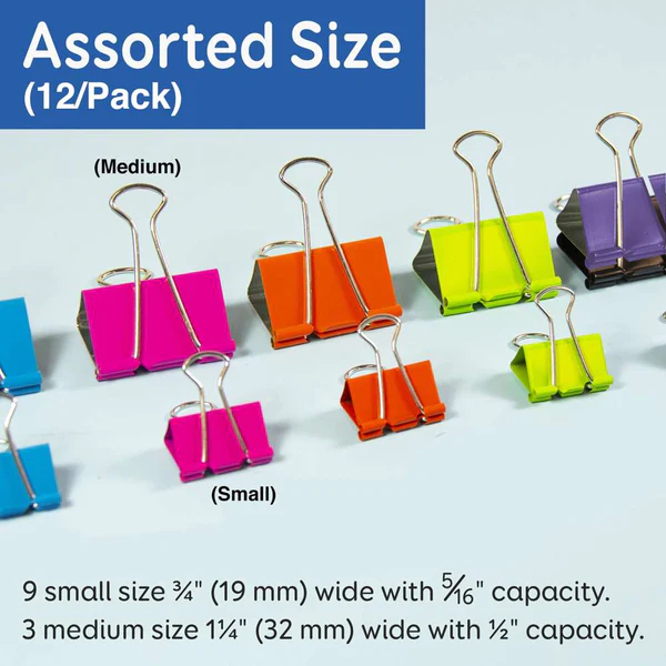 BINDER CLIPS DE COLORES Y TAMAÑOS SURTIDOS CJ-12 BAZIC