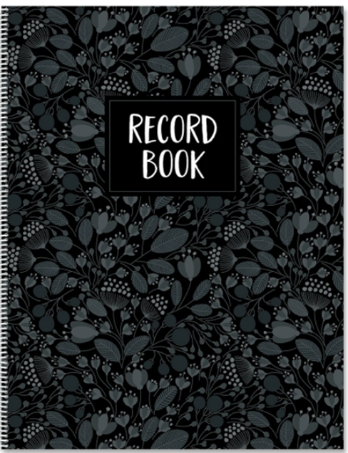 RECORD ROLL BOOK 8 1/2" X 11"  FOLLAJE NEGRO DE 64 PAGINAS