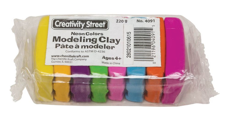 PLASTICINA COLORES NEON SURTIDOS PQ-8 PC NET WEIGHT 7.8 OZ CREATIVITY STREET