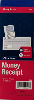 LIBRETA DE RECIBO CASH 1 PARTE  7.9" X 2.75" ADAMS