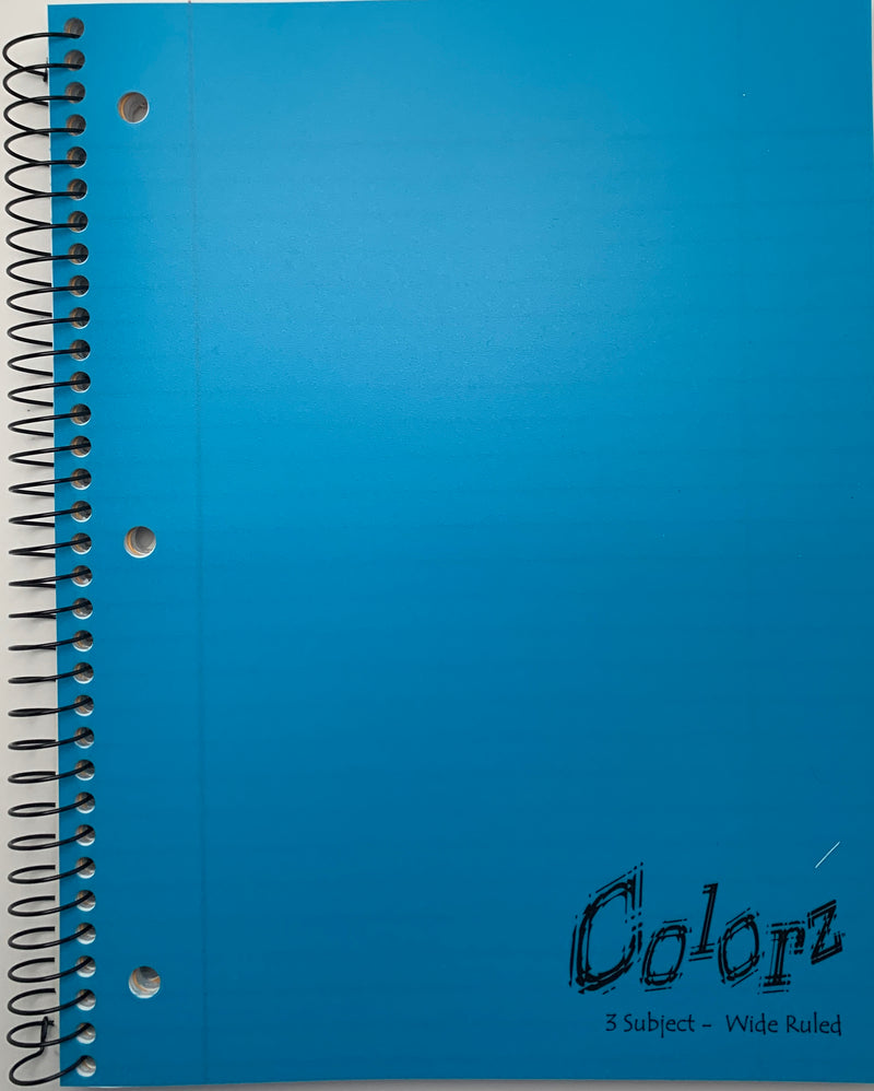 LIBRETA ARGOLLADA GRANDE DE 3 DIVISIONES COLOR-Z DE 138 HOJAS VARIOS COLORES