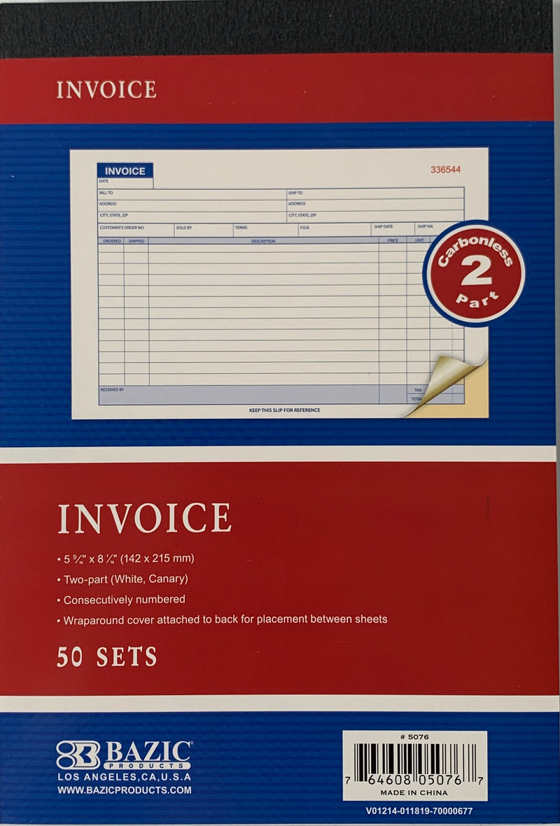 LIBRETA DE INVOICE 2 PARTES  5" X 8" BAZIC