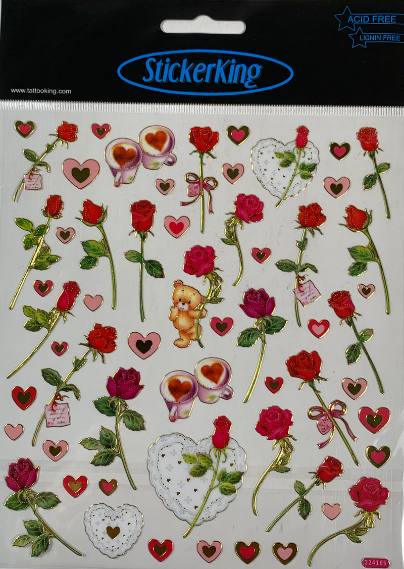 STICKER FLORES ROSAS Y CORAZONES