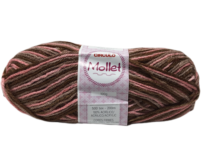 HILO DE TEJER DE 100 G MOLLET COLOR MARRON Y ROSADO MATIZADO