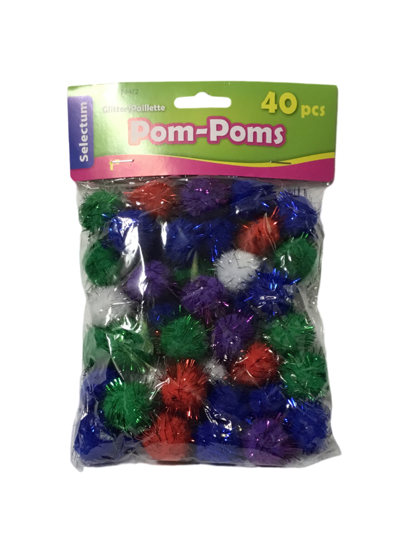 POMPONES DE COLORES CON BRILLO DE 1" PQ-40 SELECTUM